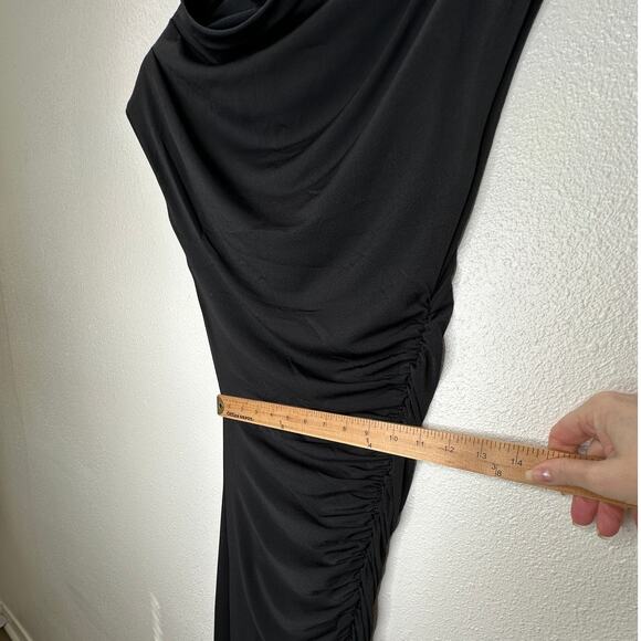 VICI Black Elisabeth Mock Neck Cap Sleeve Side Slit Ruched Midi Dress XS - Picture 14 of 15